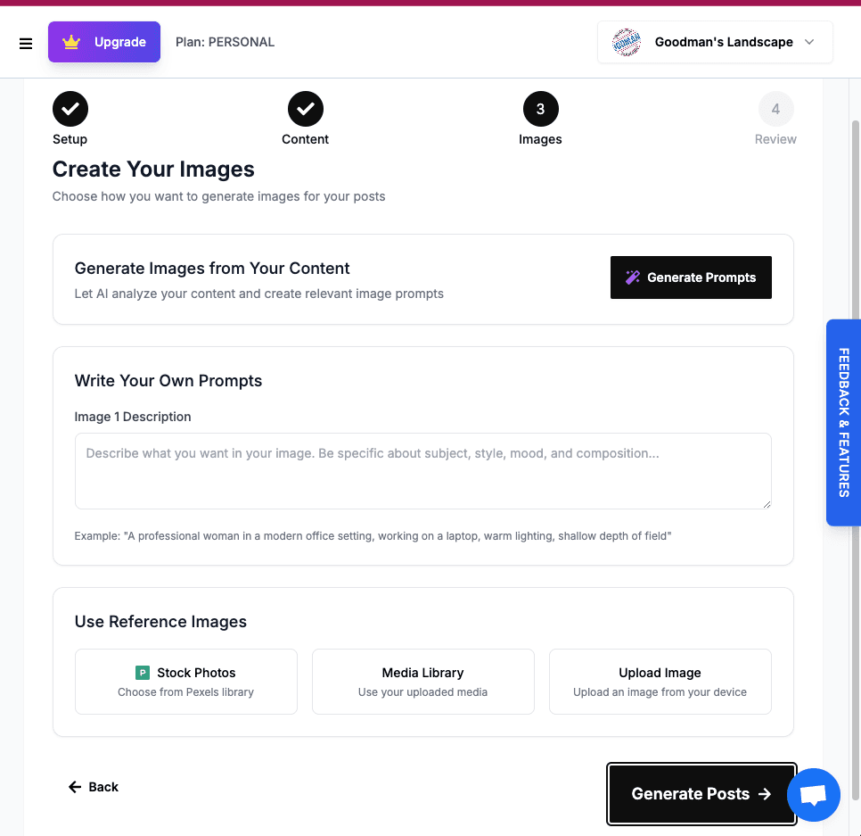 AI content generation interface