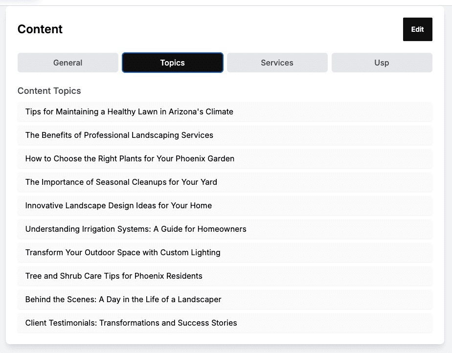 Topic templates interface