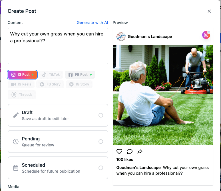 Create post interface screenshot